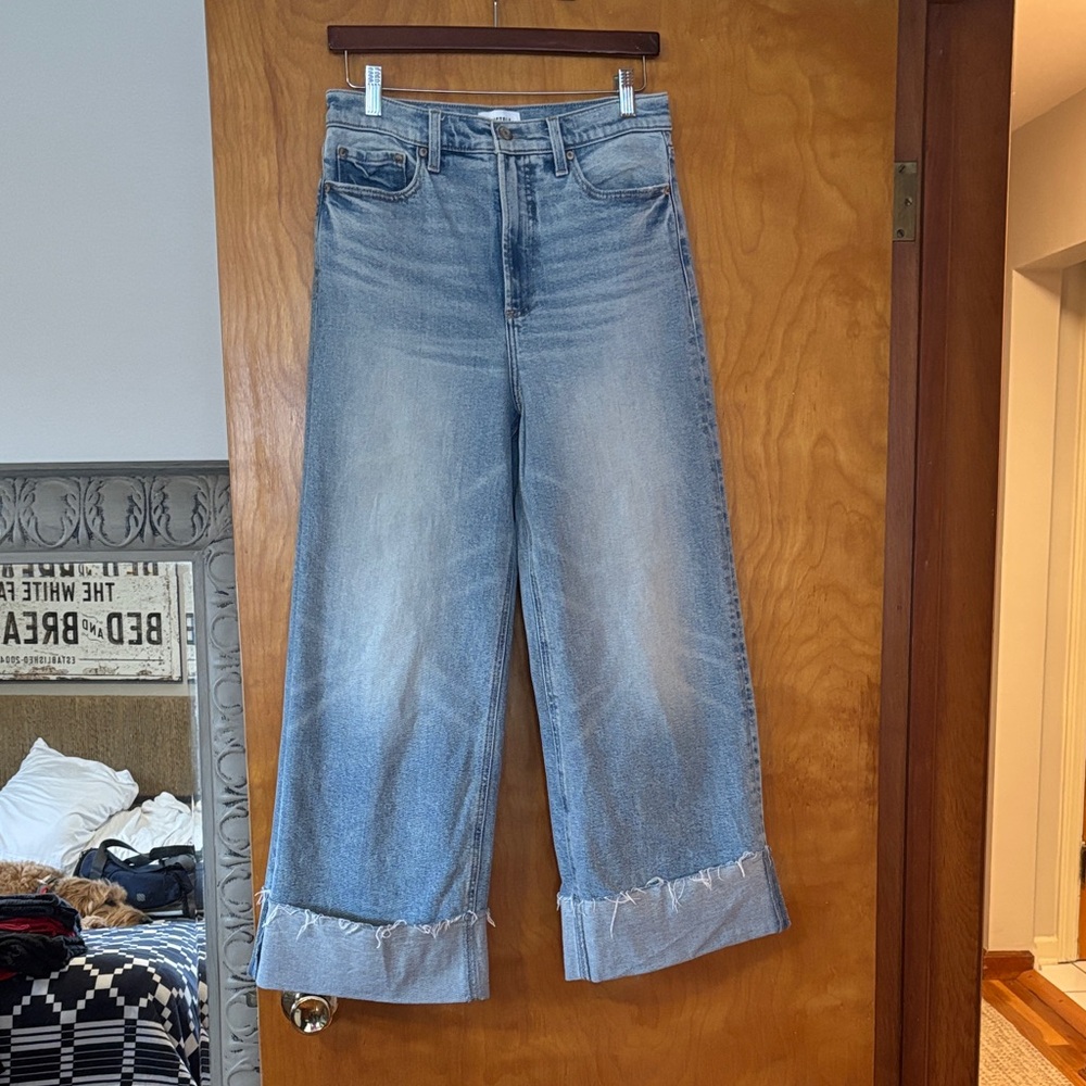 Pistola Light Blue Cropped Jeans with Frayed Hem